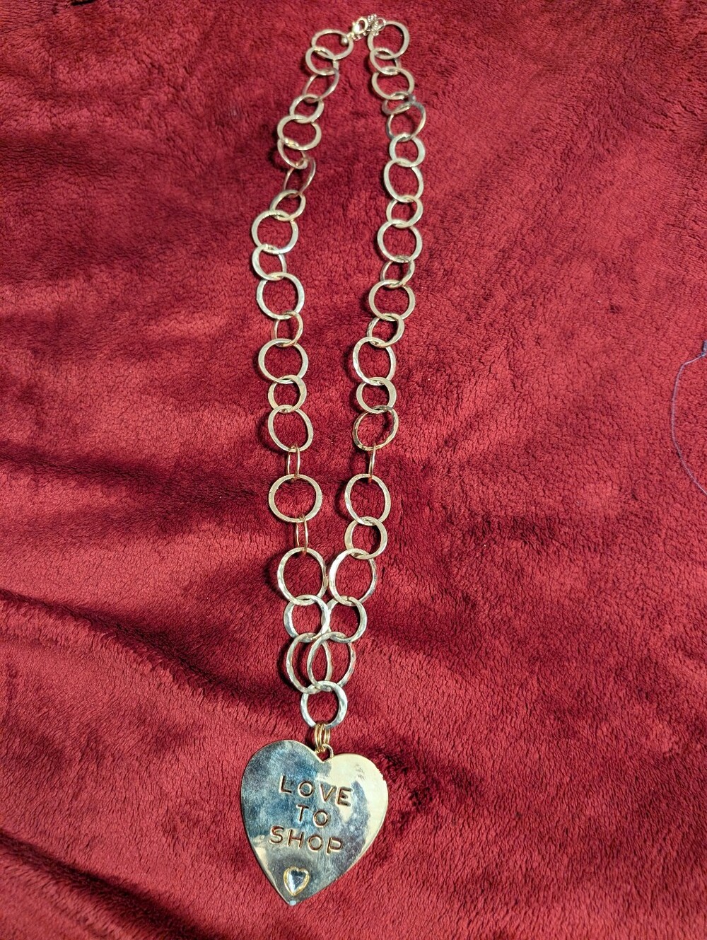 Heart Pendant Chain Necklace - Gold Tone "Love to Shop"